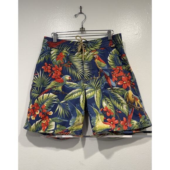Polo Ralph Lauren Parrot Birds Floral Print Swim Shorts Trunks Mens Size 30 - Picture 1 of 12